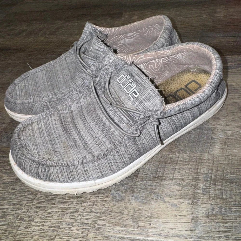 HEYDUDE Wally Youth 6 Linen Stone Gray Slip On Loafers Shoes EU 38